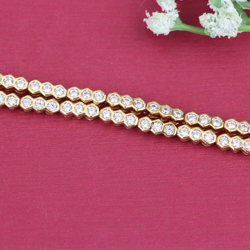 "Elegant Double Layer Rose Gold Bracelet with Hexagonal Crystals, XPBL0924